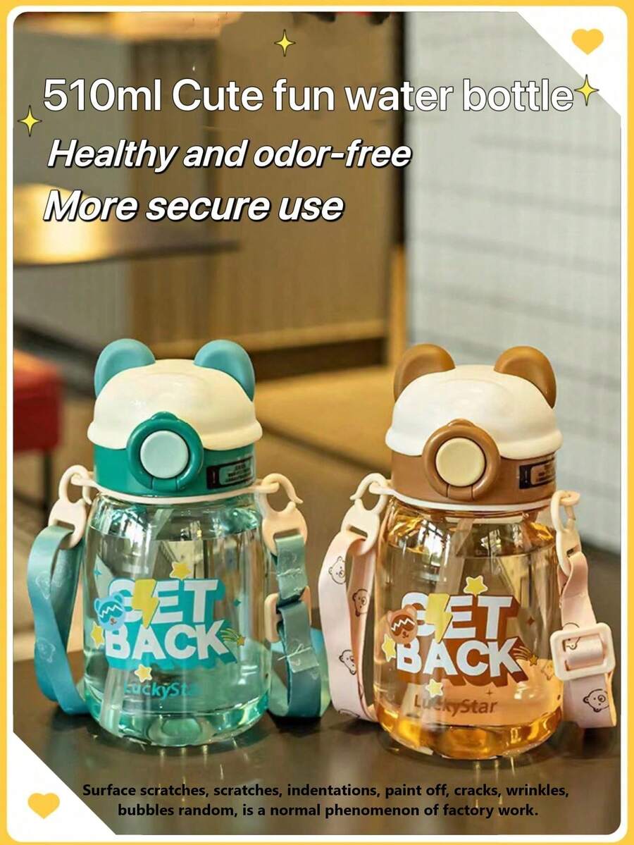 1 chiếc bình đựng nước chủ đề không gian mới di động, dây đeo ngoài trời, nắp chụp, cốc thể thao bằng nhựa vui nhộn - Nhiều màu - Xem 1