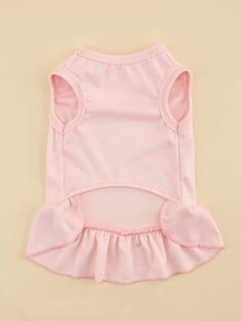 1pc Ruched T-Shirt Dress With Puff Sleeves, Teddy Dog & Cat Pet Graphic, Sleeveless Dress For Spring/Summer - Baby Pink - View 5