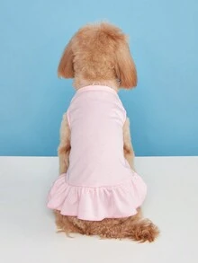 1pc Ruched T-Shirt Dress With Puff Sleeves, Teddy Dog & Cat Pet Graphic, Sleeveless Dress For Spring/Summer - Baby Pink - View 4