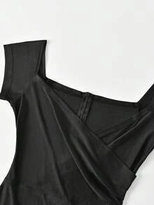 Europe And The United States Summer Fashion Women Back To School Slim-Fit Package Hip Deep V-Neck Dress All Country Concert Outfit Wedding Guest Dress Women Dinner Wedding Sexy Split Spring Short-Sleeved Ladies Medium Long Cocktail Party Heavy Evening Dress - Black - View 6