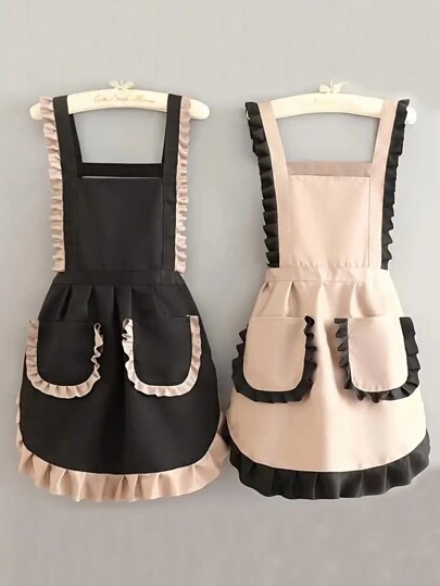 A Fashionable Ruffled Apron For Florists And Hairdressers, Suitable For Milk Tea Shops, Coffee Shops, Flower Shops, Nail Salons, Bakeries, Kitchen Dustproof And Oil-Proof Cleaning Cooking Aprons