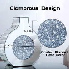 Flower Vase Mirror Finish Vases For Decor, Crystal Decorative Vase For Flower Circle Donut Crushed Diamond Home Decoration Tabletop, Silver 9 Inches Tall, Can't Hold Water - 銀色 - 查看 2