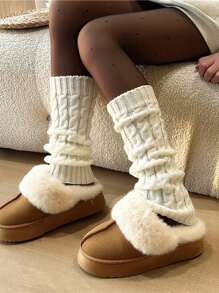 1 双纯色罗纹条纹休闲街头风腈纶针织腿套，Y2K 和叛逆宝贝风格，秋冬季，适合搭配雪地靴 - 常規款 - 查看 12