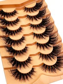 7 对睫毛蓬松猫眼睫毛纤细睫毛看起来像接发一样柔软卷曲透明带状假睫毛 - 黑色 - 查看 5