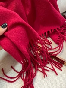 1 pieza Bufanda de mujer de un solo color de cachemir falso, cálida envuelta decorada con borlas, de longitud media para Navidad invierno