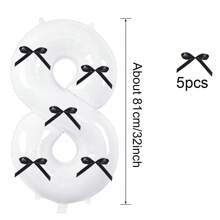 Globos de números de 32 pulgadas de 0 a 9 en blanco con lazo negro, globo de números digital para decoraciones de fiestas de cumpleaños, suministros de celebración, globo de número de helio de foil para bodas y aniversarios
