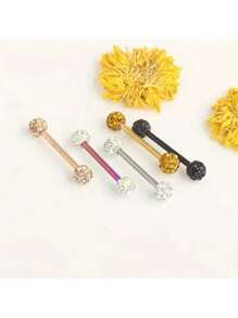 AVYRING 1pc Rhinestone Ball Tongue Studs For Men Simple Tongue Ring Body Piercing Jewelry Stainless Steel Rod Unisex For Woman