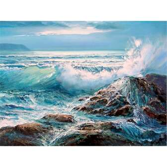 1pc DIY Diamond Painting, Full Drill Diamond Painting, Beach Waves Scenery Design Diamond Painting Kit, 30x40cm