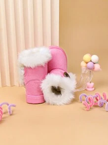 1 Paar Kinder Stiefel, thermisch gefüttert, dick und warm, mit weicher Sohle, seitlichen Knöpfen und rutschfest, Schneestiefel, geeignet für Herbst/Winter drinnen und Outdoor, Partys und Reisen - Pink - Übersicht 7