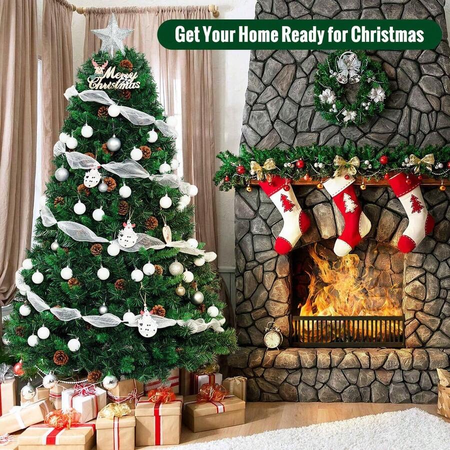 6FT Pre-Lit Artificial Christmas Tree W/ Pine Cones Holiday Party PVC Stand Tree - 1 - Xem 1