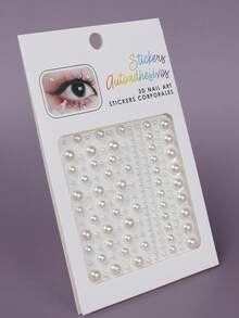 1 miếng dán trang trí mặt bằng đá Rhinestone 3D màu trắng bạc và ngọc trai giả cho phụ nữ, Phụ kiện trang điểm cho tiệc tùng/lễ hội âm nhạc/Giáng sinh, dùng để trang trí tóc/mắt/mặt/cơ thể - trắng - Xem 4