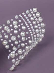 1 miếng dán trang trí mặt bằng đá Rhinestone 3D màu trắng bạc và ngọc trai giả cho phụ nữ, Phụ kiện trang điểm cho tiệc tùng/lễ hội âm nhạc/Giáng sinh, dùng để trang trí tóc/mắt/mặt/cơ thể - trắng - Xem 3