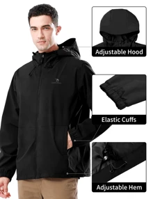CAMEL CROWN Men's Waterproof Lightweight Jacket Windbreaker Hooded Rain Coat For Outdoor Hiking