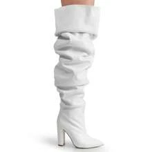 Over The Knee Wide Calf Slouchy Chunky Heel Boots - 白色 - 查看 8