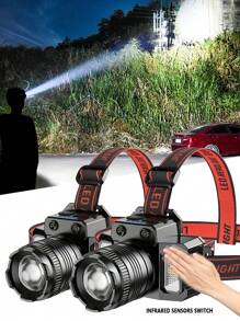 1PC 1500mah Rechargeable T51 LED Headlights With Sensors And COB Side Lights, 5 Lighting Modes, Rotating Zoom, Type-C Charging, Waterproof And Rainproof, Suitable For Outdoor Camping, Fishing, Hunting, Exploration And Emergency Use - Black - View 3