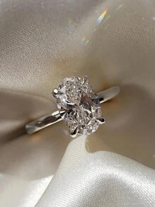 ESBERRY 1枚5克拉闪亮椭圆形订婚戒指/结婚戒指，女士S925/925纯银承诺戒指/永恒戒指，精致珠宝礼品 - 銀色 - 查看 2