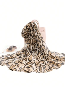 1pc Women Hijab Bohemian Style Classic Leopard Print Scarf, Casual Street Wear Shawl For Autumn/Winter, Suitable For Daily Use Abaya Accessories