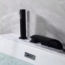 WUPYI WUPYI Rubinetto per vasca da bagno moderno a 5 fori con rubinetto a cascata a LED, set doccia nero