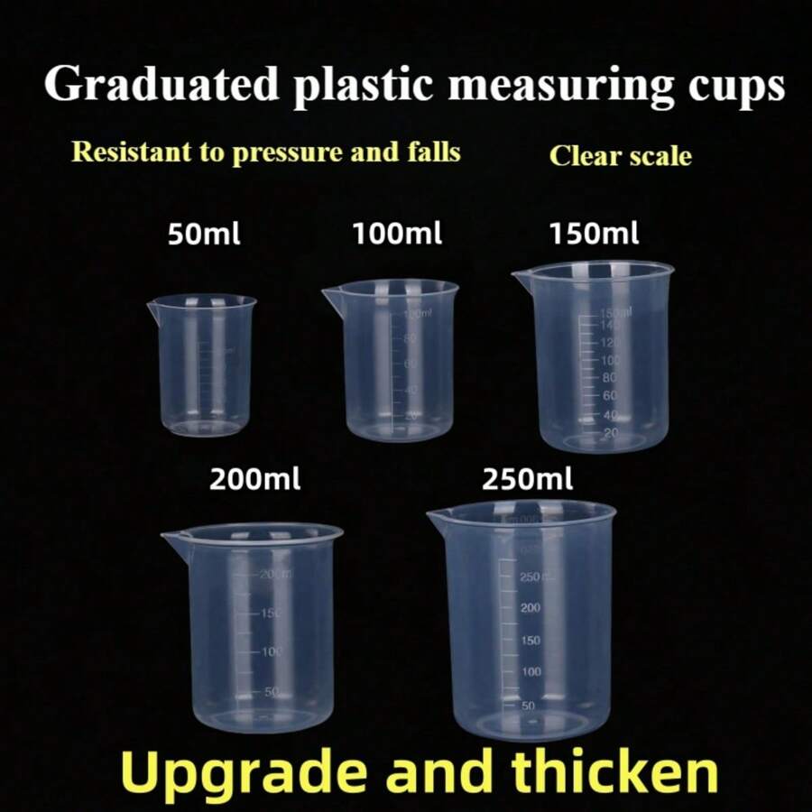 5pcs Clear Plastic Beaker Set 50250ml For Laboratory Chemicals, Resin