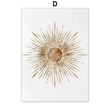 1 件抽象波西米亚风树叶线条脸心太阳墙壁艺术帆布画北欧海报和印刷品墙壁画适用于客厅装饰无框架 - 彩色 - 查看 12