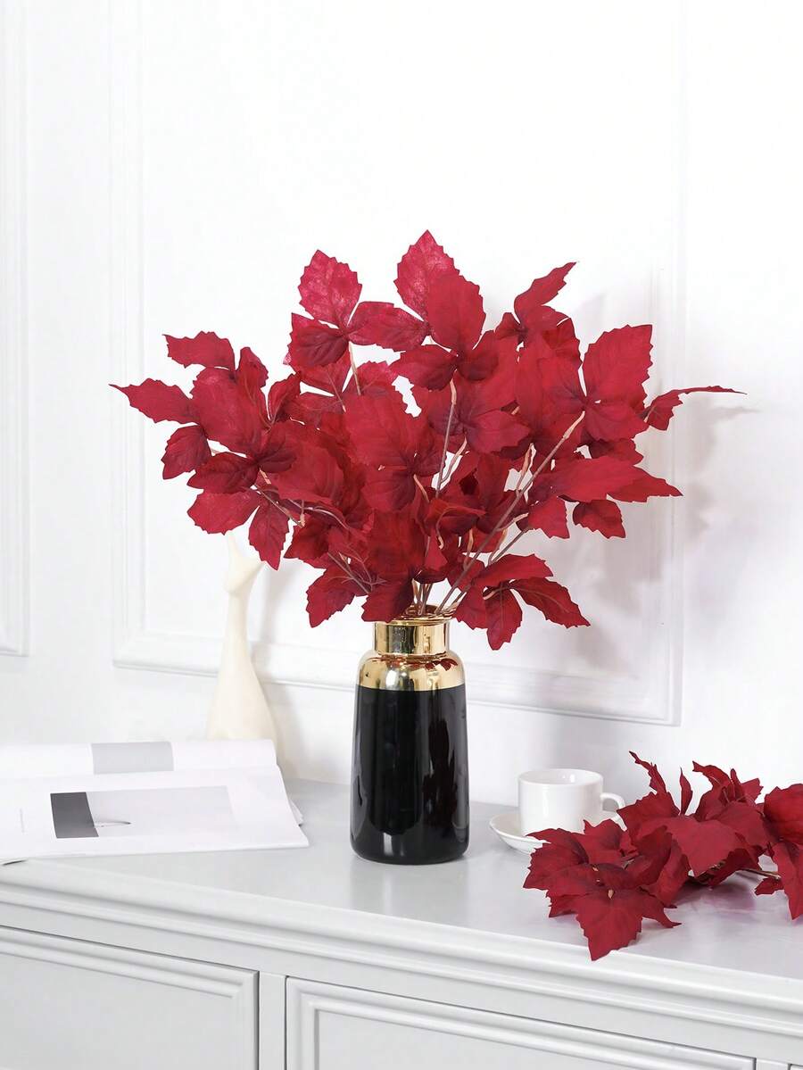 1pc/2pcs Artificial Pear Blossoms Branches - Perfect For Living Room, Bedroom, Dining Table Centerpiece And Entryway Display, Realistic Feeling - Red - View 1