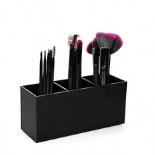 光滑黑色亚克力化妆刷架 - 3 槽收纳架，用于收纳刷子、眉笔和口红 - 非常适合梳妆台和浴室储物 - 彩色 - 查看 4