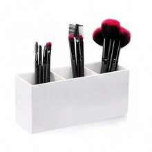 光滑黑色亚克力化妆刷架 - 3 槽收纳架，用于收纳刷子、眉笔和口红 - 非常适合梳妆台和浴室储物 - 彩色 - 查看 8
