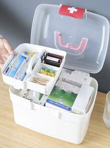 1pc Compact First Aid Box, Simple Portable Hand-Held Medical Supply Storage Container, Dust-Proof Household Medicine Organizer Box For Home And Outdoor Use - Multicolor - View 11