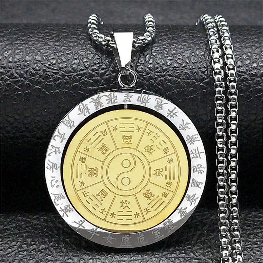 Mặt dây chuyền Bát Quái Âm Dương dành cho nam bằng thép không gỉ màu vàng và bạc Vòng cổ Đạo giáo Taiji Trung Quốc dành cho nam Phụ kiện thời trang - vòng cổ - Xem 1