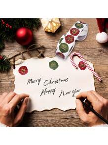 500 张 1.5 英寸圣诞贴纸卷 - 圣诞快乐标签采用各种蜡封样式，适用于贺卡、密封信封、送礼和节日装饰，非电动、无羽毛，适合 14 岁以上 - 彩色 - 查看 7