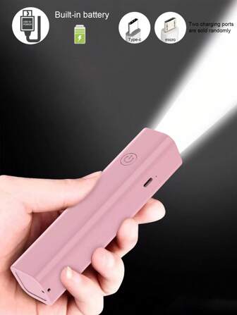 1pc Rechargeable Mini Flashlight, ABS Material, 0.5W Power, 5 Color Options, Portable Rechargeable, Outdoor, High Beam, Travel, (Micro USB Or Type-C Charging Port Randomly Included)