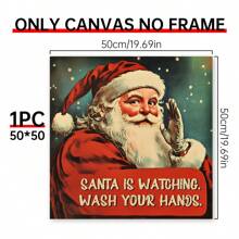 1pc Biển gỗ cổ điển "Ông già Noel vui nhộn đang theo dõi" - Trang trí phòng tắm mộc mạc cho gia đình & quán cà phê, Tranh tường bằng vải canvas, Quà tặng Giáng sinh Lễ Tạ ơn - Nhiều màu - Xem 14