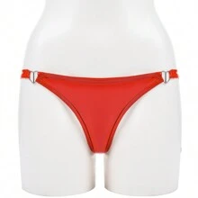 Syhzlz 女士情趣 PVC 亮面皮革短裤 色情低腰皮革内裤 乳胶迷你热裤 性感底裤 - 紅色 - 查看 4