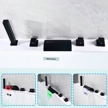 WUPYI WUPYI Rubinetto per vasca da bagno moderno a 5 fori con rubinetto a cascata a LED, set doccia nero
