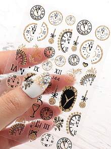 2 包时钟闪光圣诞美甲贴纸，金色闪光酒杯时钟烟花圣诞球新年图案闪亮圣诞快乐派对美甲装饰自粘贴纸美甲沙龙配件 DIY - 彩色 - 查看 4