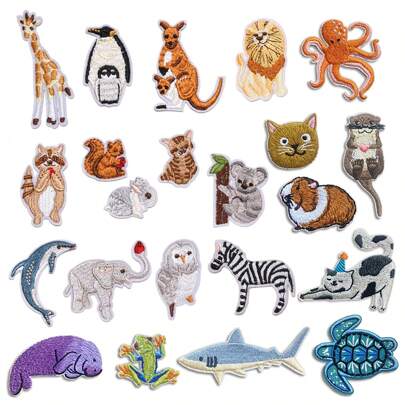 Bestickte Tierflicken, Zoo-Tier Aufbügelflicken, niedliche gestickte Panda Giraffe Löwe Eichhörnchen Kaninchen Nähflicken DIY Applikationen für Schuhe Kleidung Rucksäcke Kappe