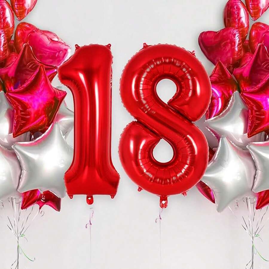 New 32-Inch 0-9 Number Aluminum Foil Balloons In Red, White, Ombre, Green, Mint Blue Series For Birthday Wedding Anniversary Party Decorations - Red - View 1