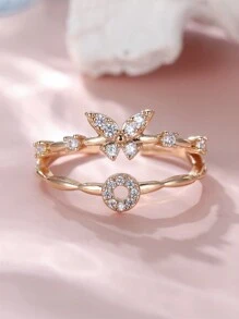 Tsnamer 1 件精致蝴蝶首字母戒指，适合女士 26 个字母 A-Z 个性化名字堆叠戒指珠宝生日圣诞礼物 - 戒指 - 查看 16