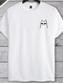 T-Shirt Cat Shirt Basic Printed Casual Cotton Mesh 30.1 - trắng - Xem 1