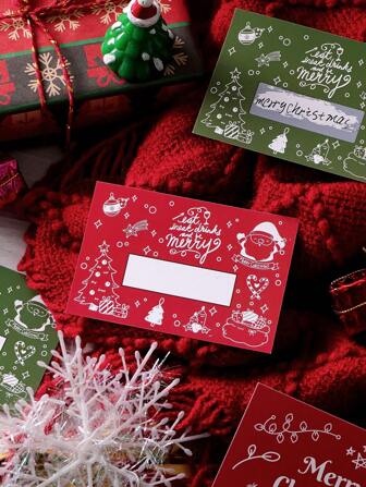 2pcs/10pcs/20pcs Creative Merry Christmas Theme Lucky Scratch Card, Cute Cartoon Christmas Element Surprise Greeting Card, Suitable For Gift Message Cards In Flower Shops, Cake Shops, Gift Shops And Other Stores, DIY Handwritten Thanksgiving And New Year Greeting Cards For Friends, Relatives, Classmates, In Between, Christmas Event Party Game Props, Invitation Cards, Perfect Holiday Party Game Cards