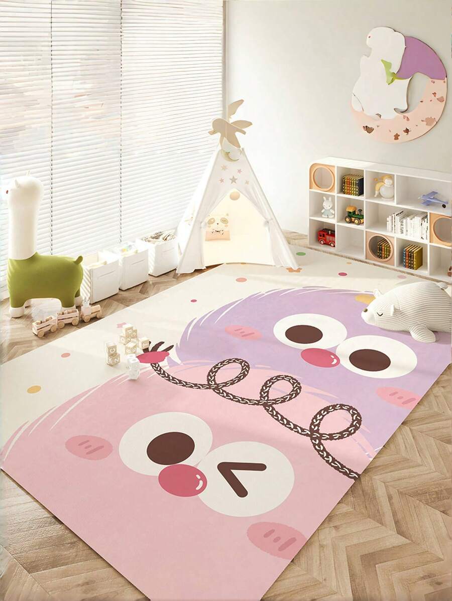 1 件可爱煤球卡通图案地毯，舒适柔软，适用于客厅卧室儿童婴儿房、入口垫，易于清洁和可机洗房间装饰家居地毯