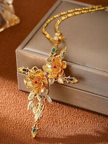 Dây chuyền mặt thánh giá hoa sang trọng mới cho nam nữ Dây chuyền mặt lớn thanh lịch làm quà tặng Túi Fannel - Vàng - Xem 6