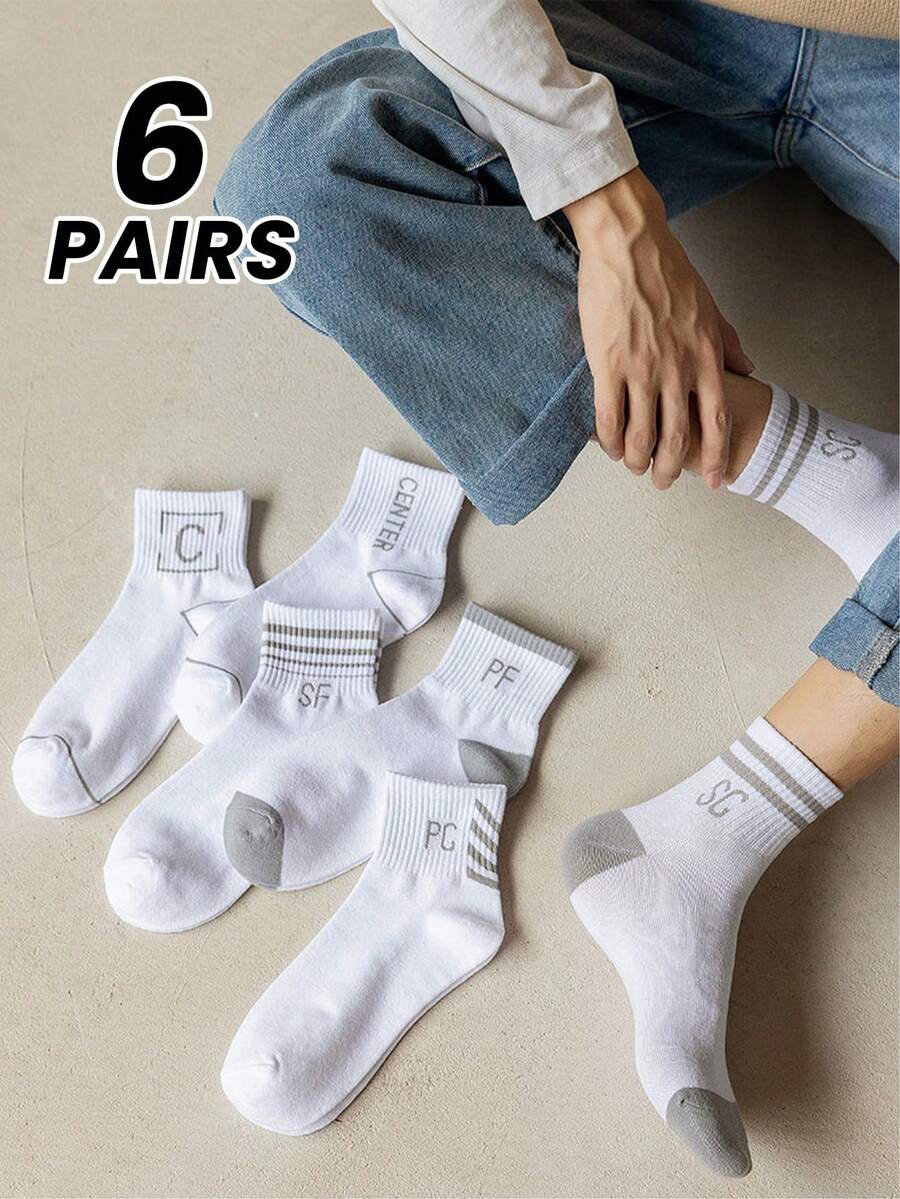 6 đôi tất thể thao nam, tất cổ ngắn thấm hút mồ hôi khi chơi bóng rổ, tất thể thao màu trắng thời trang cho mùa thu đông - Nhiều màu - Xem 1