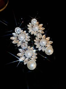 Andkiss 1pair Diamond Encrusted Long Tassel Earrings In Waterdrop Shape - Silver - View 3