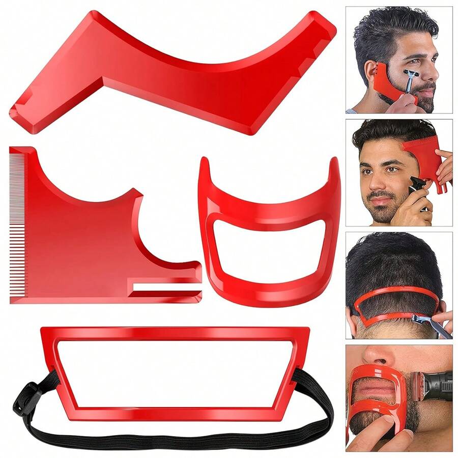 1 Set de herramientas para el cuidado de la barba, herramienta de recorte y moldeado de barba, set de 4 herramientas guía para el afeitado, el peinado y el moldeado de la barba, el bigote y la perilla (para Halloween, fiestas de disfraces, festivales, juegos de rol, disfraz y dulce o truco)