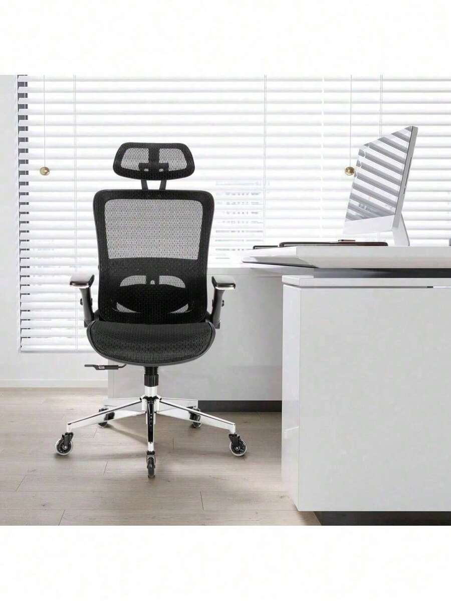 GREY Ergonomic Mesh Office Chair, High Back Adjustable Headrest With