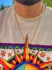 A-Z 字母吊坠项链，不锈钢镀金首字母链项链，男女皆宜，是圣诞节/派对的理想配饰 - 金色 - 查看 3