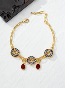 1 件传统工艺铜镀珐琅五叶草链条手链，新中式风格，轻盈奢华，四叶草吊坠，可调节，适合女性，日常佩戴，商务活动，盛会，送给闺蜜的礼物 - 鏈條手鍊 - 查看 22