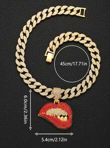 1pc European And American Men's Alloy Full Diamond Red Lips Pendant Necklace, Sexy Big Red Lips Jewelry Chain For Festival Parties - Sexy Lips Pendant Necklace - View 8