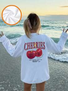 1 chiếc áo thun dài tay cổ tròn in họa tiết thường ngày cho bé gái tuổi mới lớn, áo thun tươi sáng mang lại màu sắc và niềm vui cho cuộc sống của mọi đứa trẻ - Cherry - trắng - Xem 3